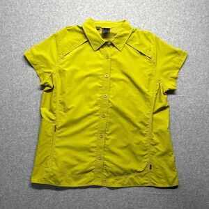 REI Shirt Women's L Green Short Sleeve Button Front Hiking Vented Nylon Top